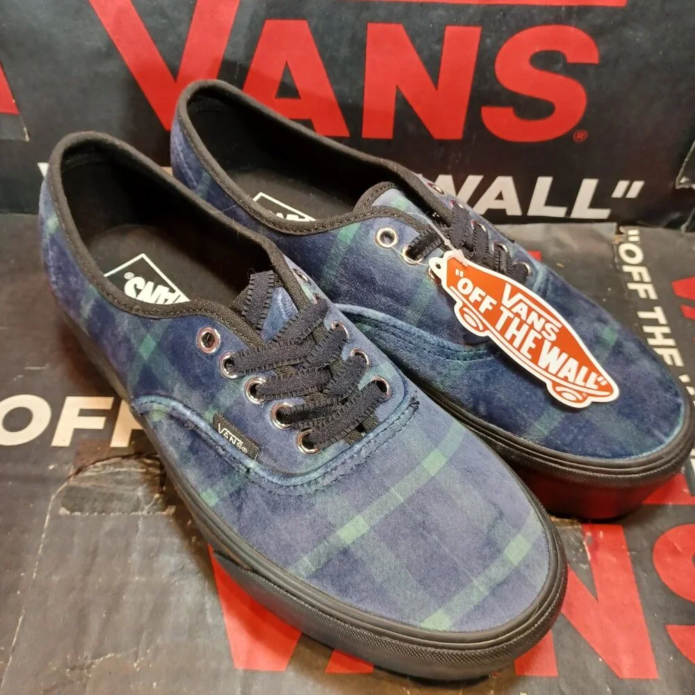 Vans Men's 8/Women's 9.5 Authentic Stacked Velvet Plaid Green Black Blue